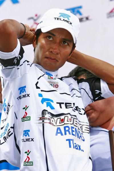 Francisco Matamoros puts on the Best Mexican Rider jersey.