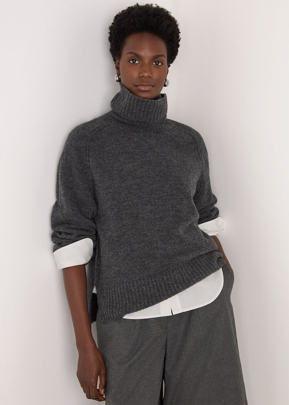 Dark Grey Roll Neck Wool Mix Jumper