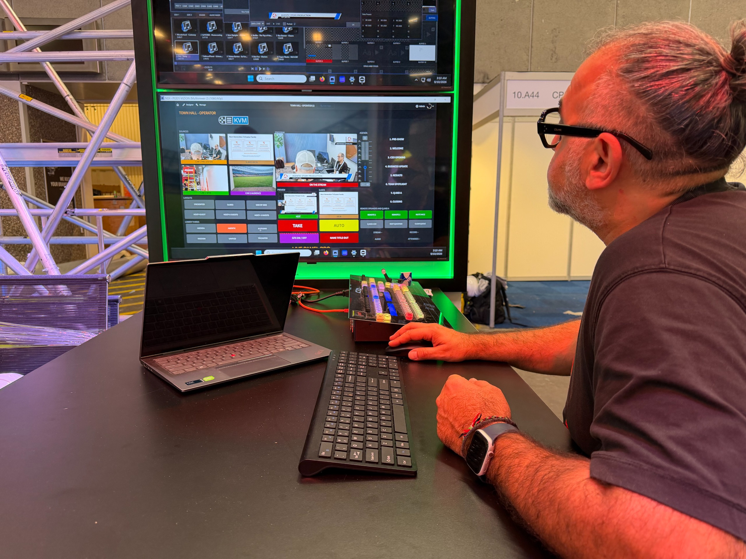 The new enhanced Vizrt portfolio being used at a desk.