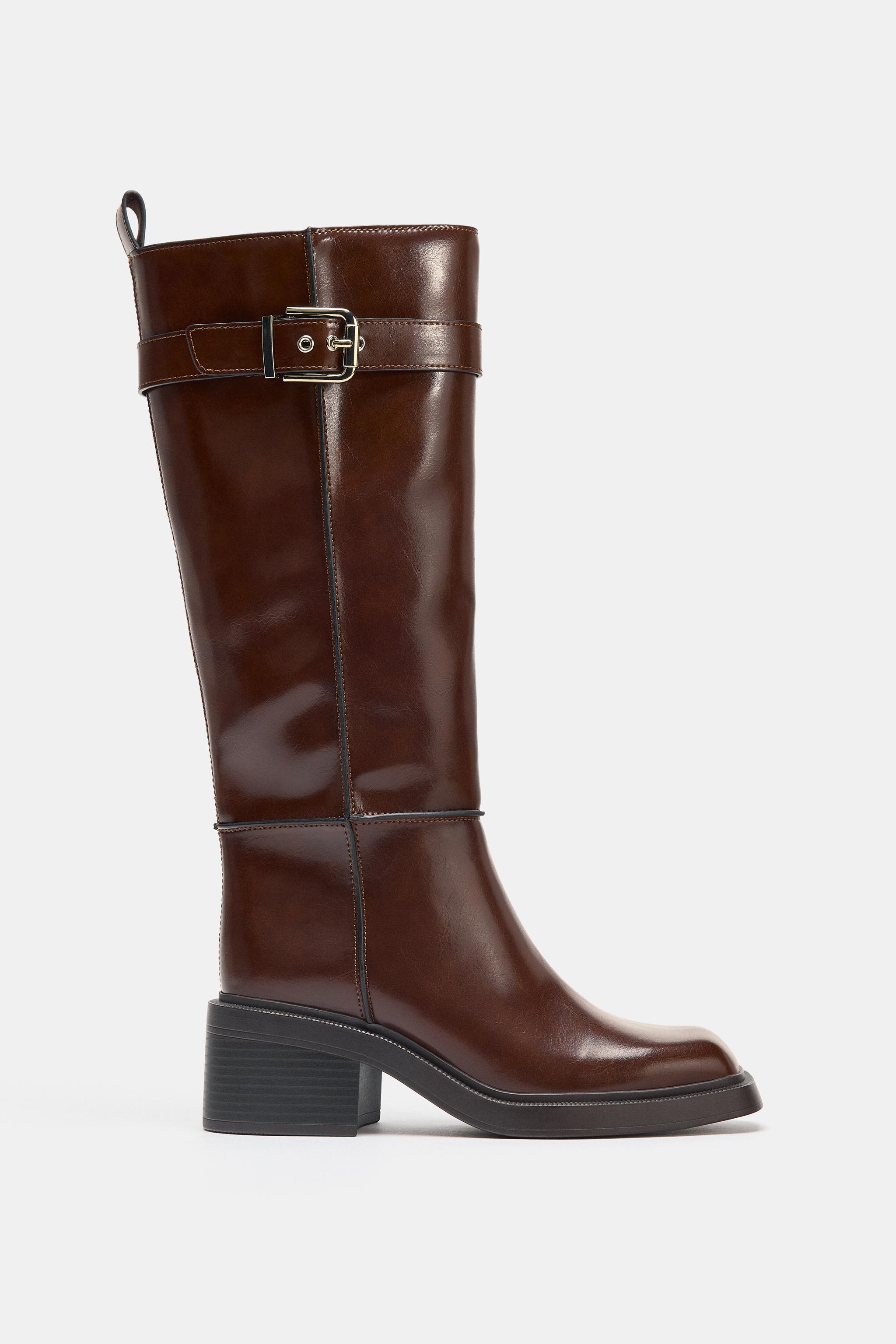 Contrast Topstitch Knee-High Boots