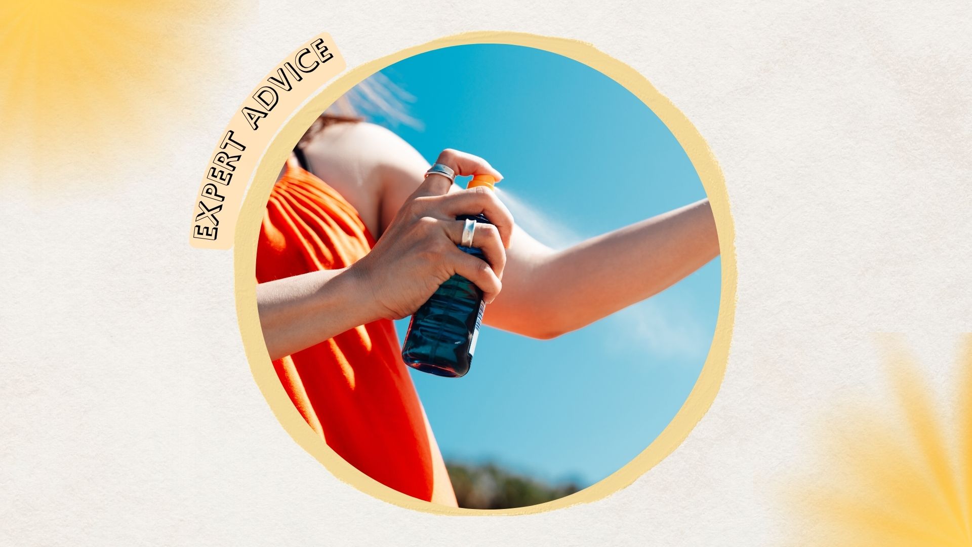 woman spray sunscreen on her arm