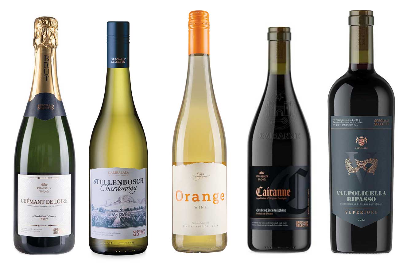 Five bottles of wine from Aldi