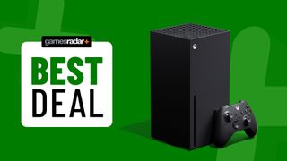 Xbox Series X on a green background with best deals badge