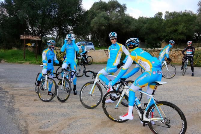 The Astana riders were keeping themselves warm throughout the day