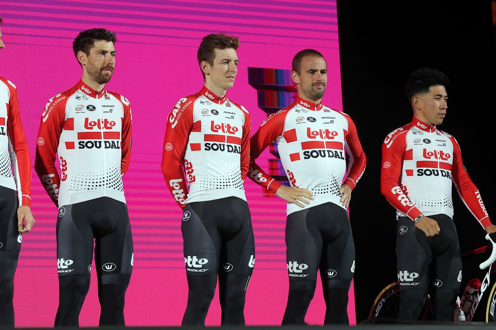 Lotto Soudal riders on stage at the Giro preentation