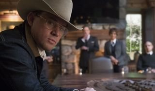 Kingsman: The Golden Circle Channing Tatum stares with a stern expression, in the Statesman conferen