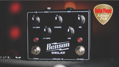 A Benson Delay effects foot pedal for an electric guitar