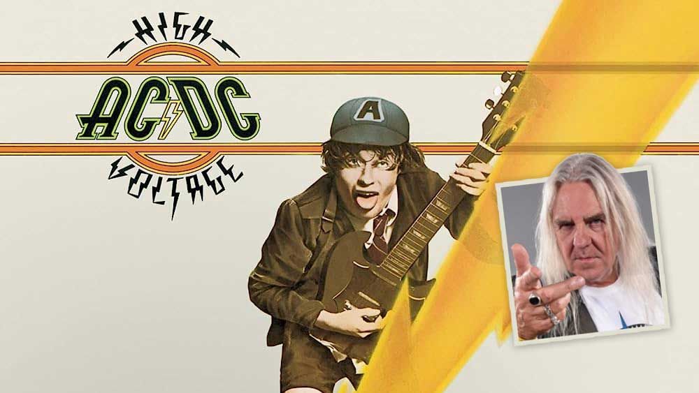 The cover of AC/DC&#039;s High Voltage and (inset) Biff Byford)