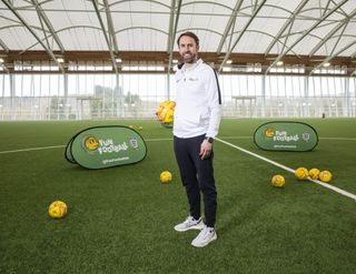 Gareth Southgate helps launch the Grassroots Football Awards, a joint initiative between the FA and McDonald’s (Fabio De Paola/PA)
