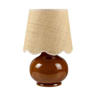 brown lamp with curvy lamp shade