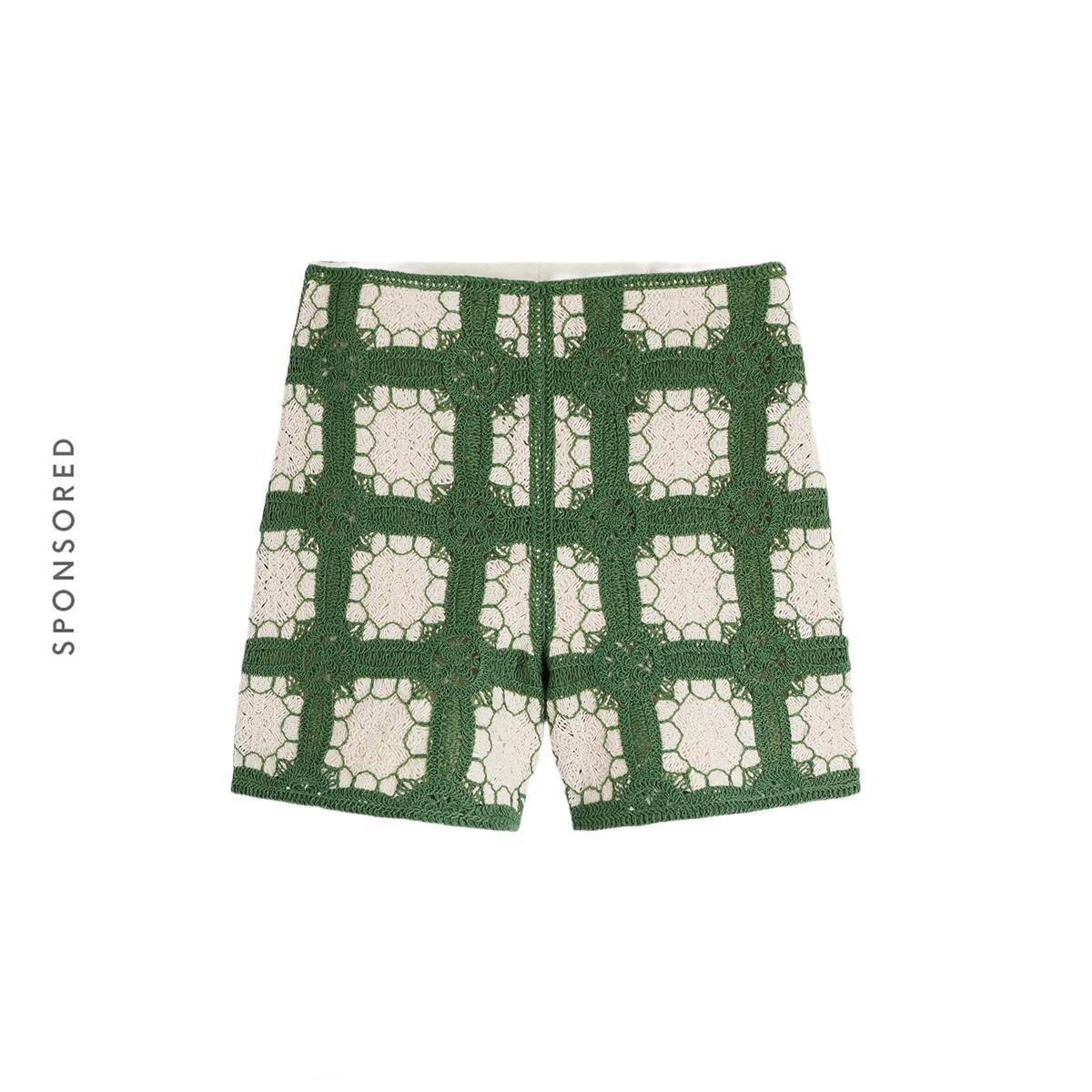 Boden green and white crochet shorts