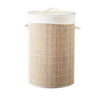 A bamboo laundry basket