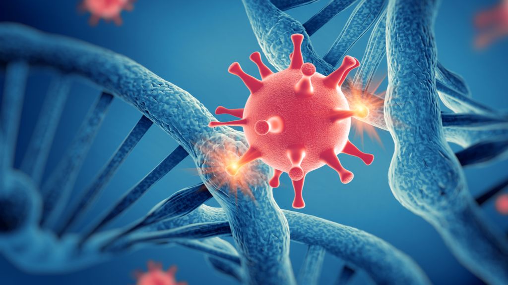 illustration of HIV and human DNA