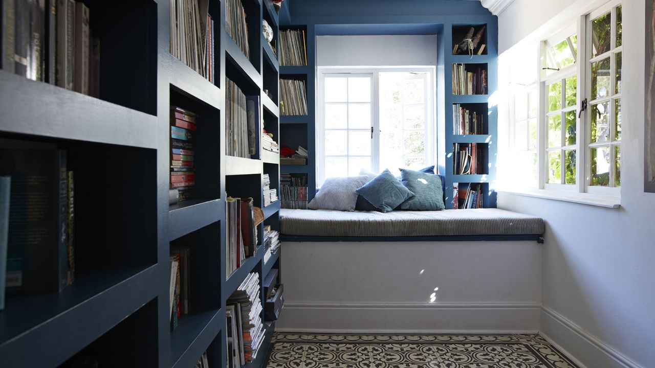 Cosy blue reading nook