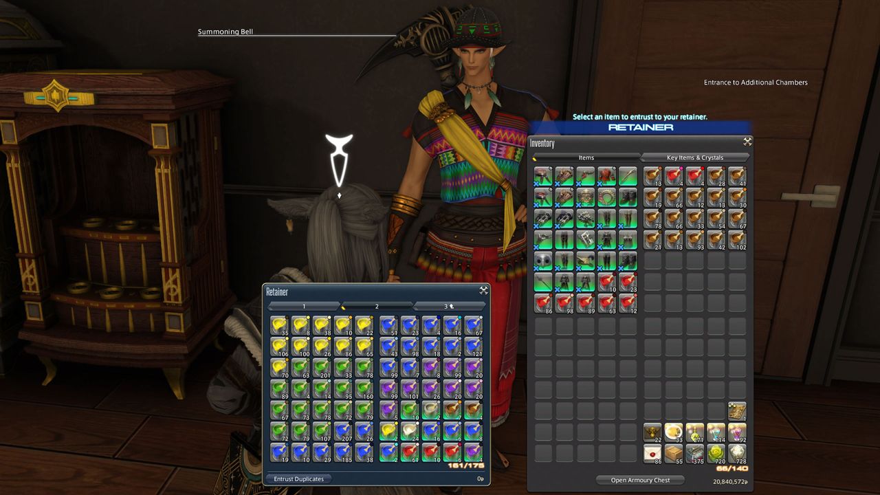 Final Fantasy 14 - A player's inventory before they exchanged hundreds of old dyes for the new items.