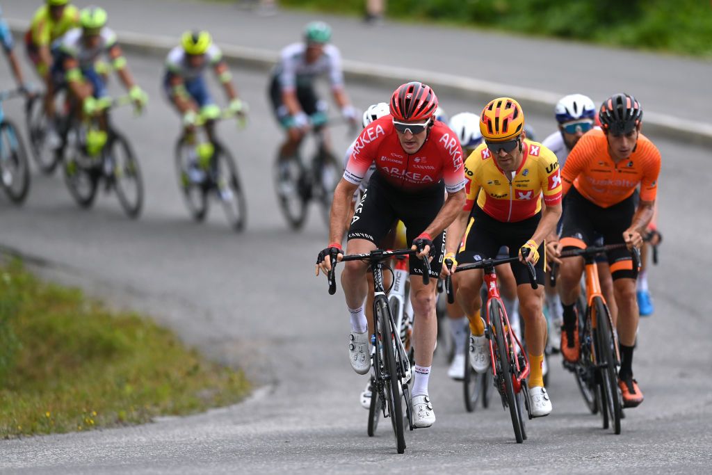 HARSTAD NORWAY AUGUST 08 Christophe Noppe of Belgium and Team Arka Samsic during the 8th Arctic Race Of Norway 2021 Stage 4 a 1635km stage from Gratangen to Harstad 54m ArcticRace on August 08 2021 in Harstad Norway Photo by Stuart FranklinGetty Images