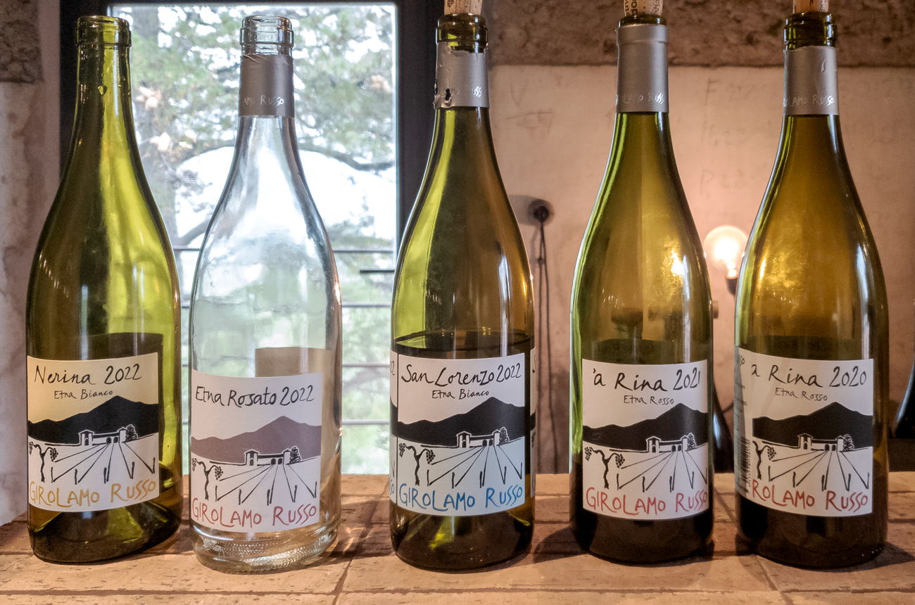 Bottles of Girolamo Russo Etna wines