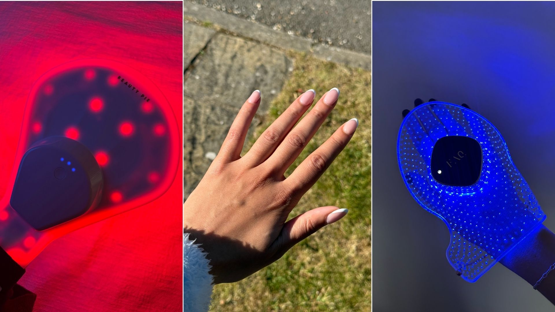 A collage of the team testing LED hand masks