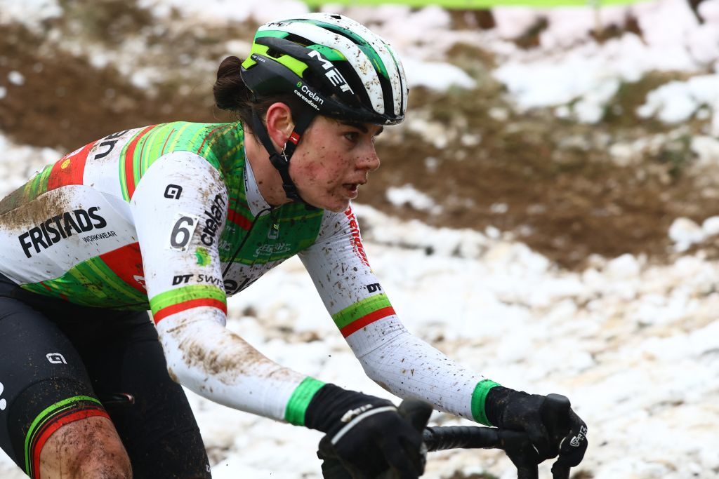 Belgian Marion Norbert Riberolle pictured in action during the women U23 and Elite race of the Belgian Championships cyclocross (11-12/01) on Saturday 11 January 2025 in Heusden-Zolder.
BELGA PHOTO DAVID PINTENS (Photo by DAVID PINTENS / BELGA MAG / Belga via AFP)
