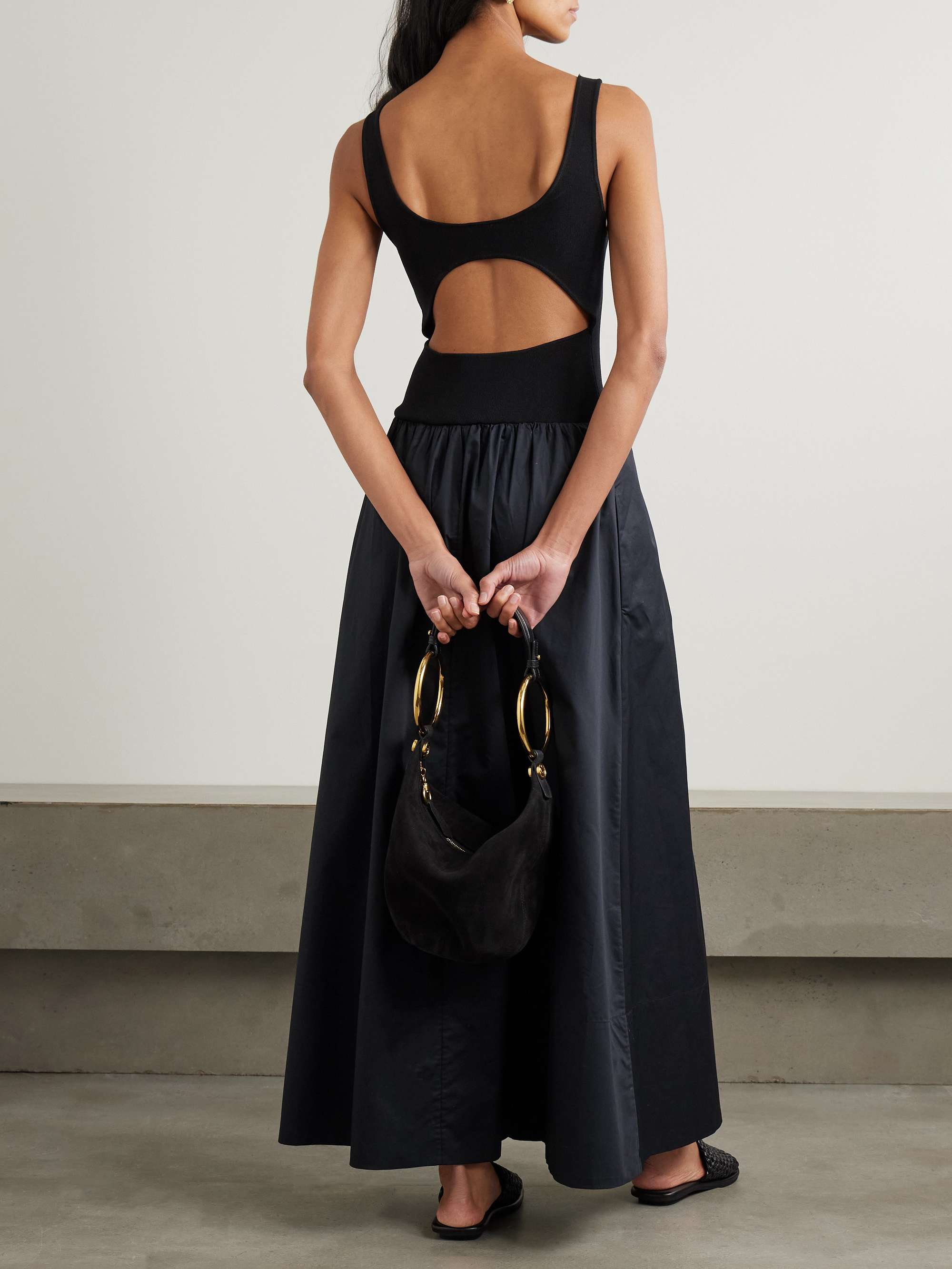 Open-Back Jersey and Cotton-Poplin Maxi Dress