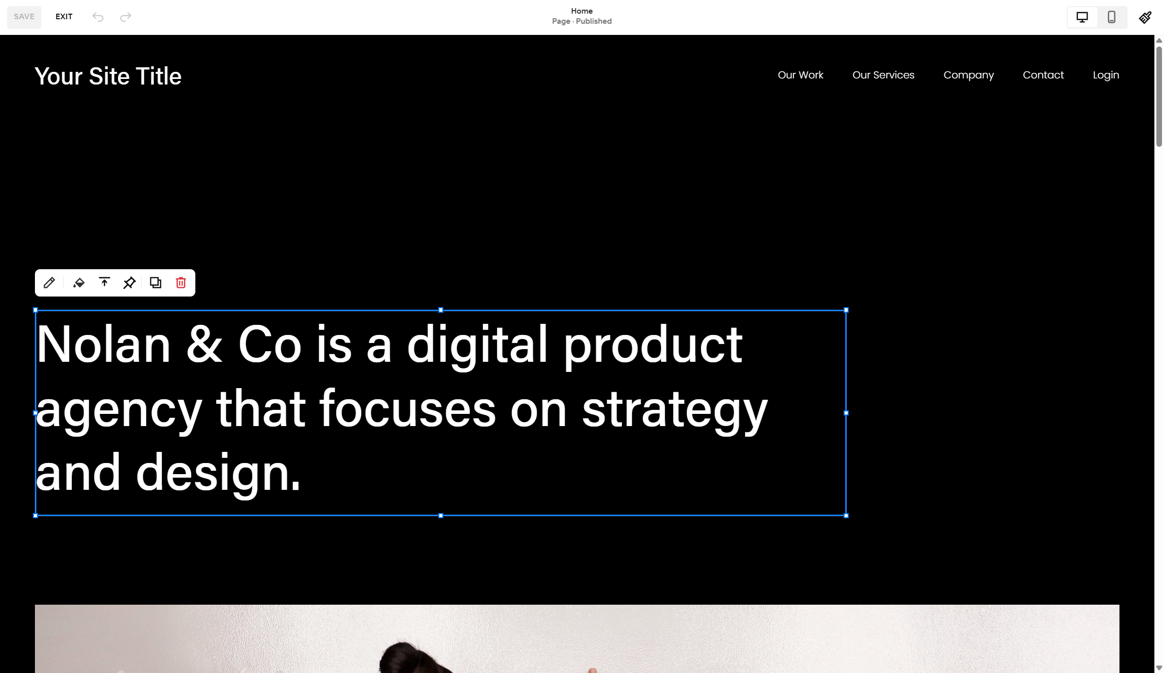Squarespace editing interface