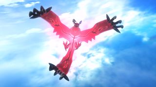 A CGI screenshot of the Pokémon Y mascot, Legendary Pokémon Yveltal, from the Pokémon X and Y reveal trailer.
