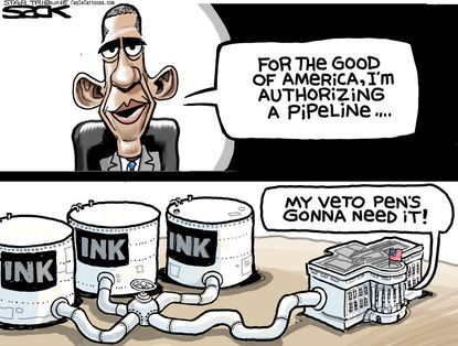 Obama cartoon Keystone XL pipeline veto&nbsp;