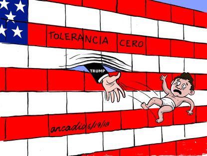 Political cartoon World immigration policy family separation Trump zero tolerance