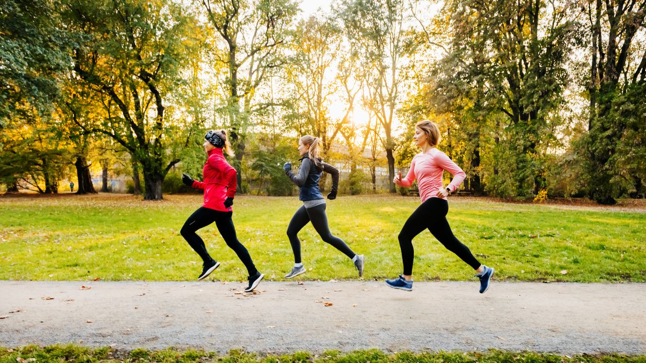 three women running outdoors