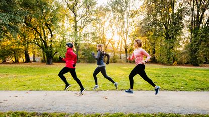 three women running outdoors