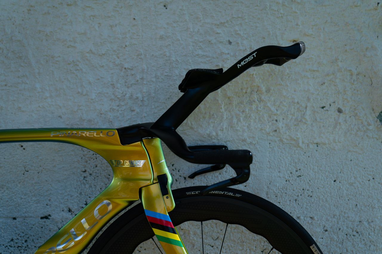 Rainbow stripes on the fork blades and 'Top Gun' inspired graphics on the head tube