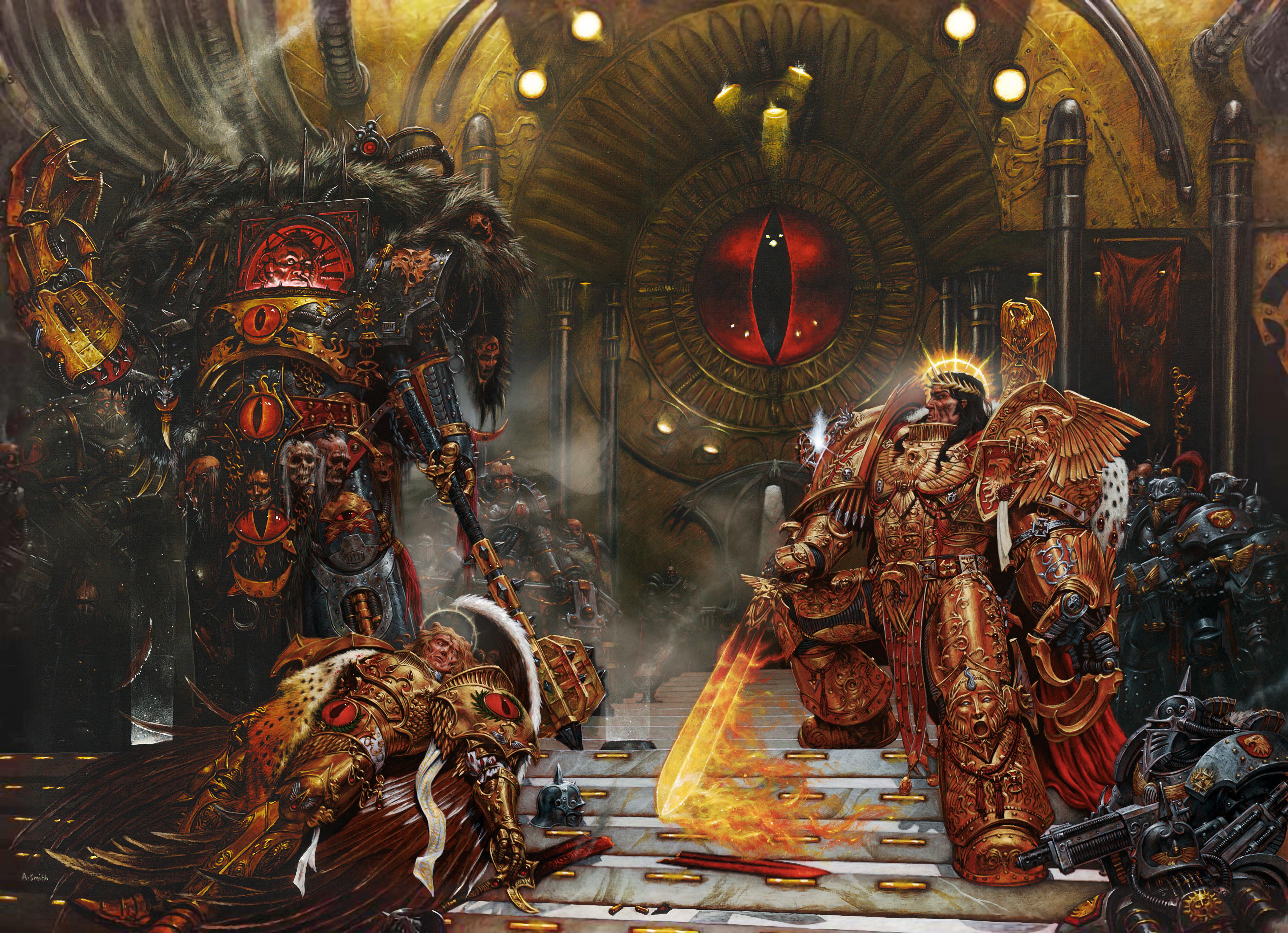 Warhammer еретики. Warhammer 40000 Император и Хорус. Император человечества вархаммер 40000. Император вархаммер vs Horus. Сангвиний Примарх.