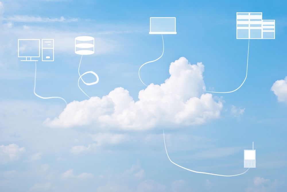 Cloud on blue sky with IoT devices