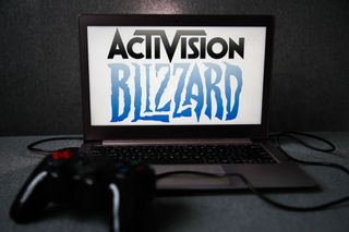 Activision Blizzard logo displayed on a laptop screen