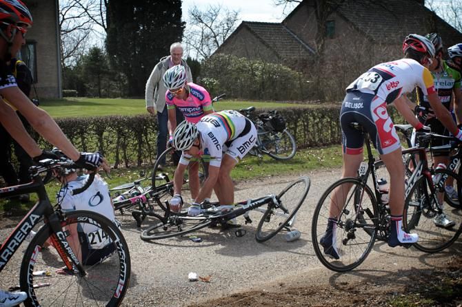 Philippe Gilbert (BMC) went down in a crash in the Amstel Gold Race