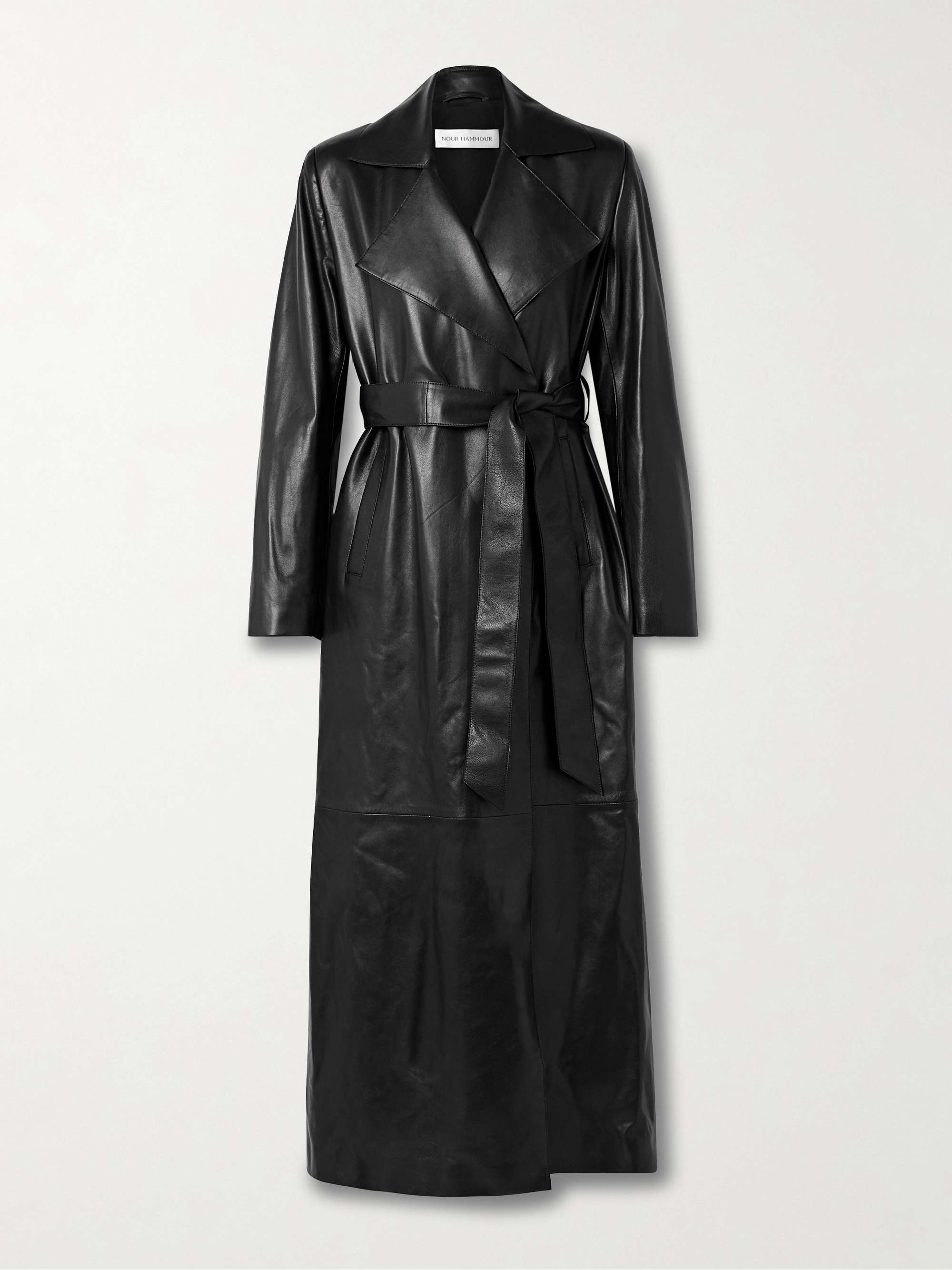 Kasha Belted Leather Trench Coat