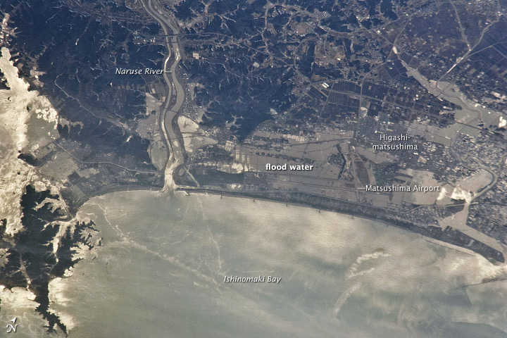 Astronaut photo of the aftermath of the March 11 earthquake and tsunami in Japan. This image was taken on March 13, 2011.