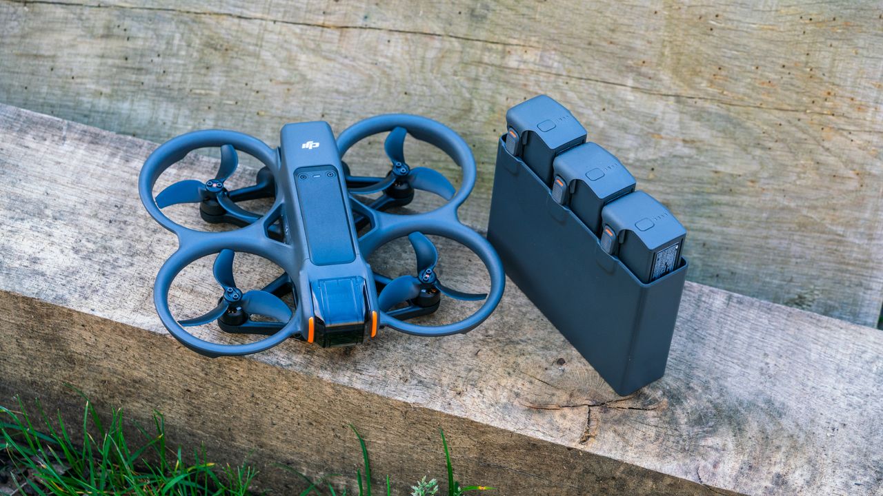 DJI Avata 2 FPV drone on a wooden bench