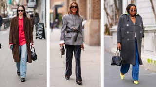 Three women wearing different types of jeans to illustrate the best jeans for strawberry body type