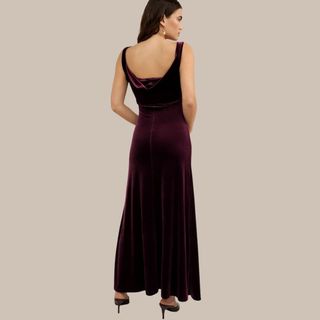 Burgundy Red V-Neck Velvet Maxi Dress