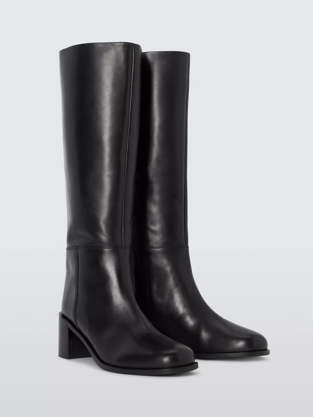 John Lewis Tigerlily Leather Square Toe Stacked Heel Knee High Boots, Black