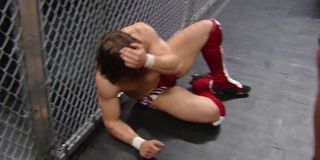 Daniel Bryan after crashing into the cell wall at Hell in a Cell 2013