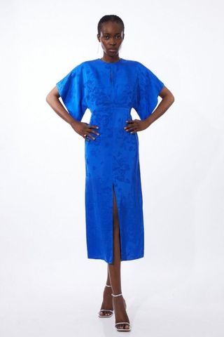 Karen Millen Petite Premium Jacquard Woven Midaxi Sleeve Dress