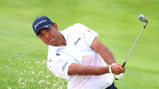 Hideki Matsuyama plays a bunker shot at the Olympics