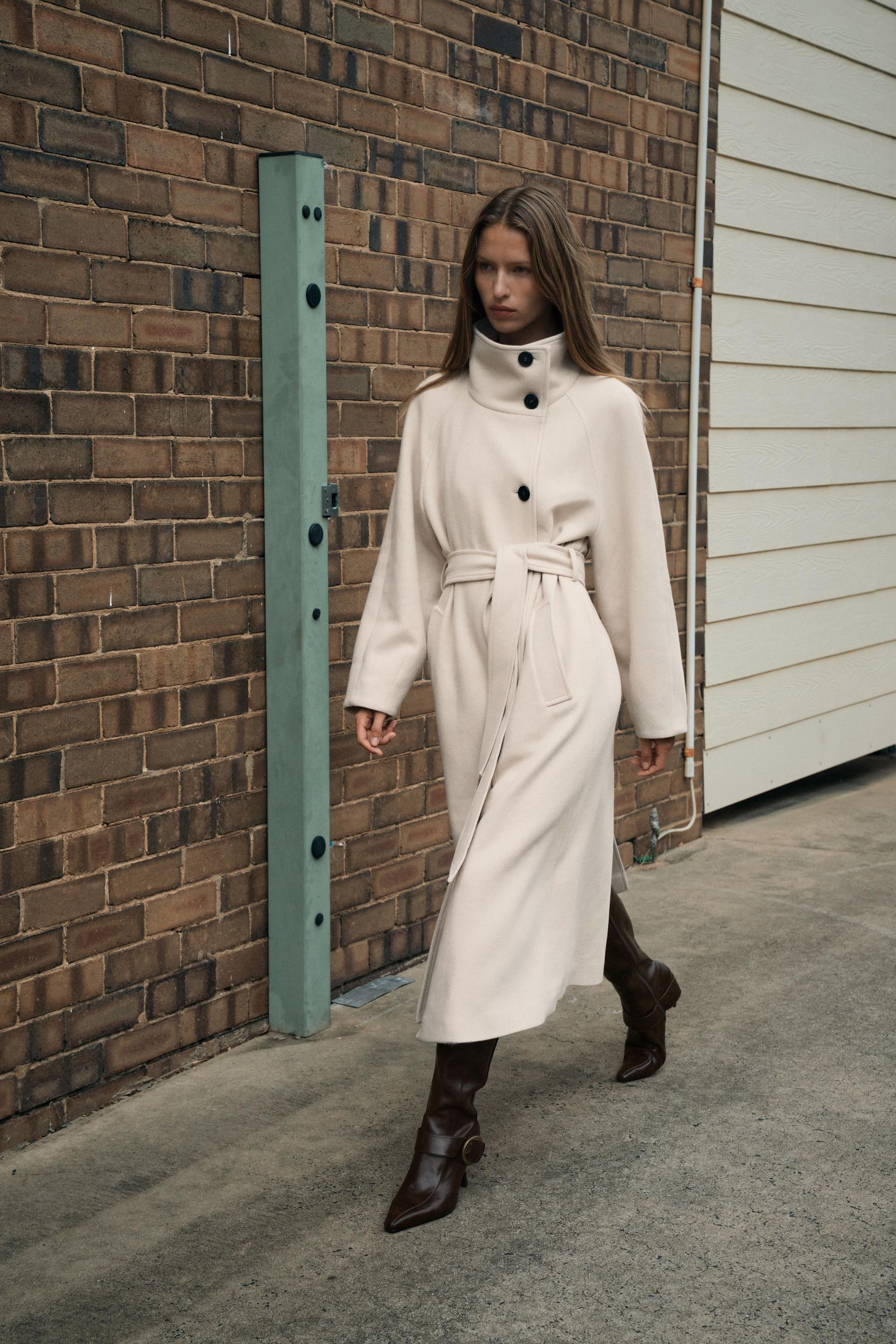 Long Wool Coat With High Neck