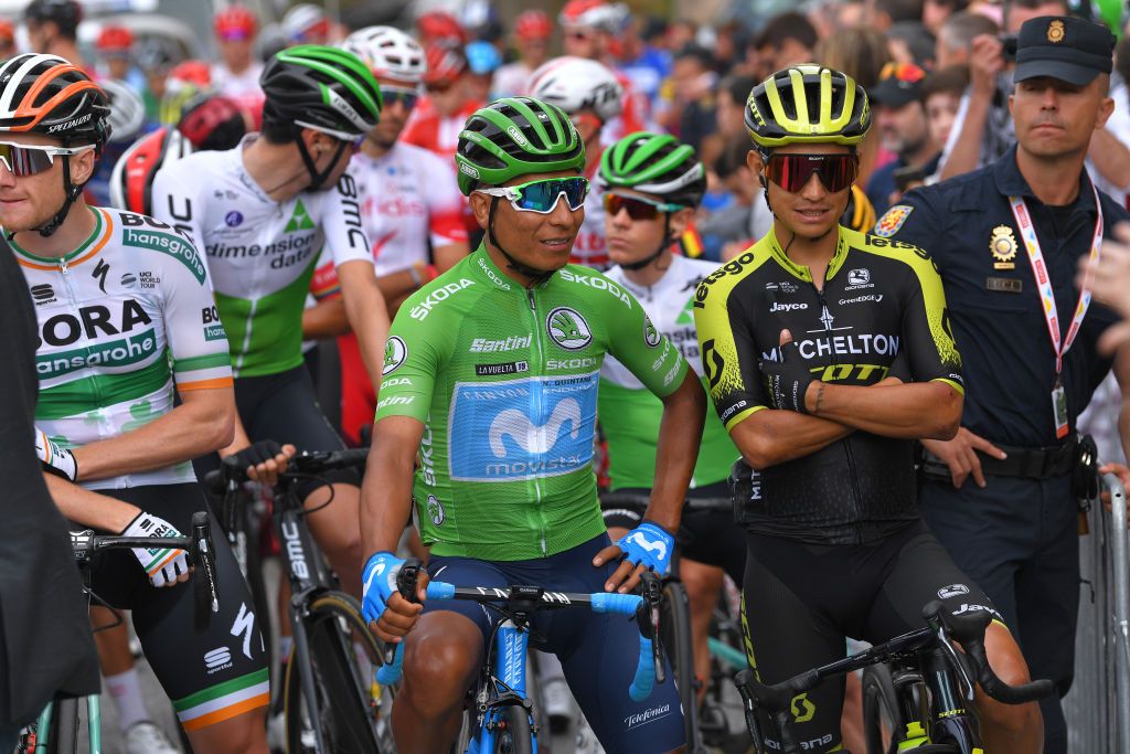 Nairo Quintana (Movistar) in the green jersey at the Vuelta a Espa&ntilde;a