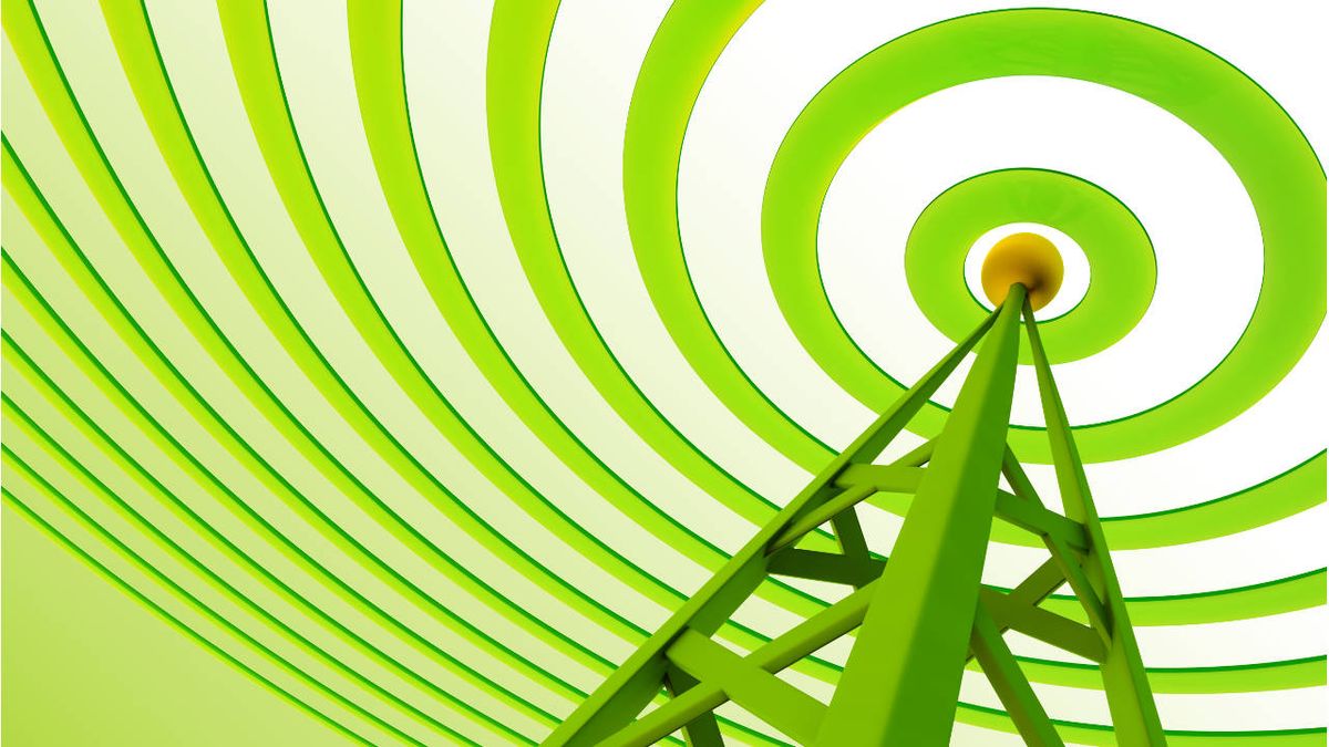 a green tower emits green radio waves