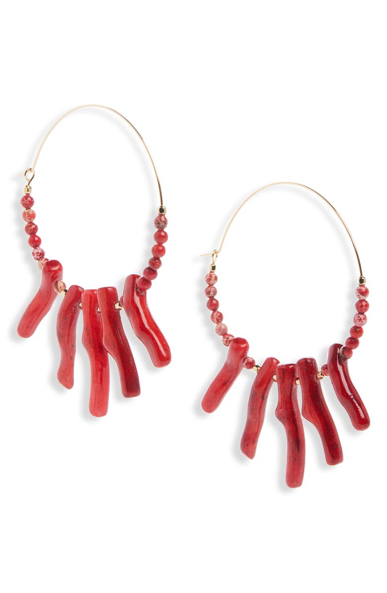 Jolana Coral Beaded Hoop Earrings
