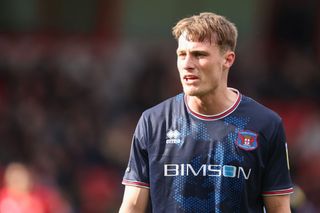 Owen Moxon of Carlisle United during the Sky Bet League Two between Walsall and Carlisle United at Poundland Bescot Stadium on April 10, 2023 in Walsall, United Kingdom