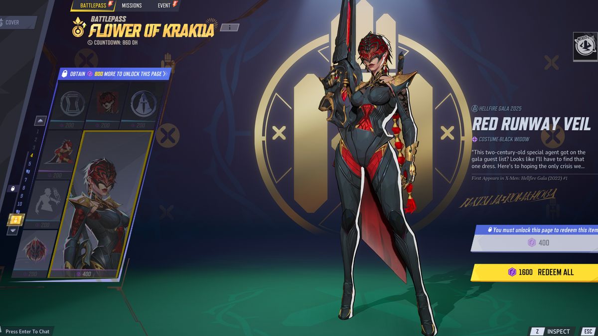 Marvel Rivals Season 2 skins - Black Widow's Red Runway Veil costume.